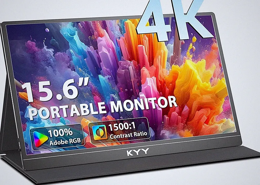 4K Portable Monitor, KYY UHD 2160p, 1500:1, 15.6", 100% Adobe RGB, USB-C 3.1