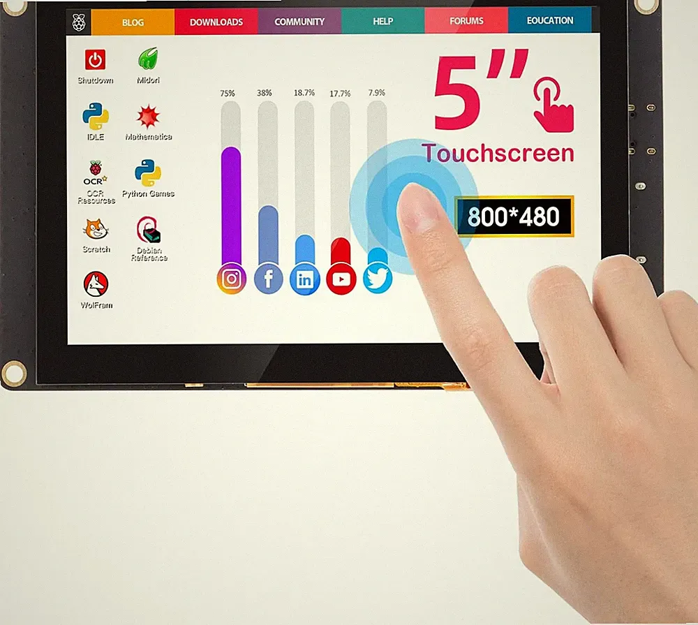 5 Inch Mini Touchscreen Monitor, TN Capacitive 5-Point Touch Screen 800×480 HD L