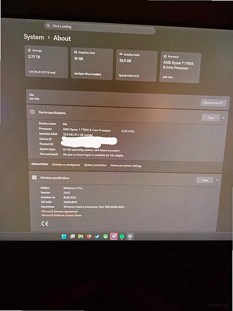 5070 ti, 32 gigs, 2 monitors, 3 tb memory, 32 gigs 6400 hz corsair, ryzen 7700x.