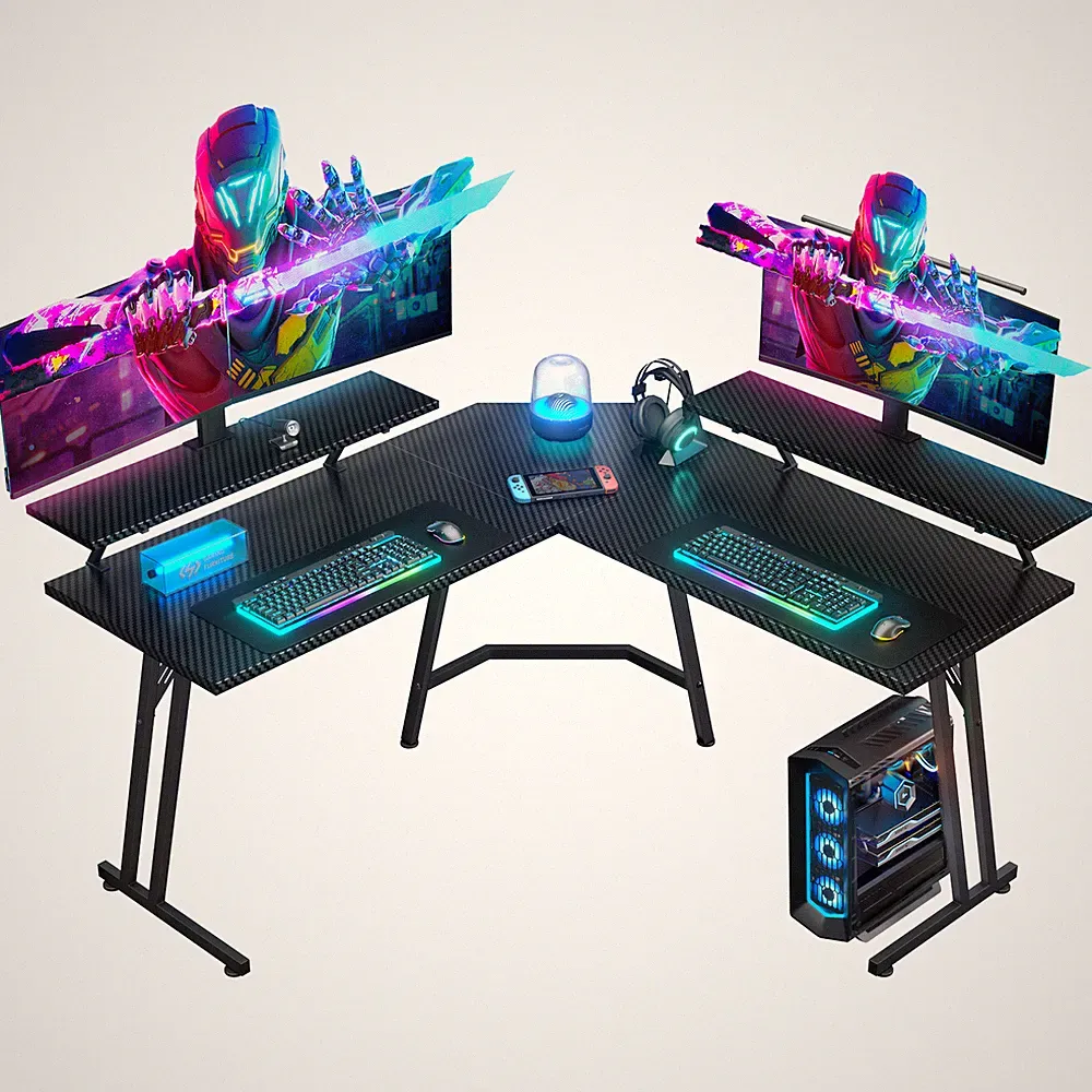 l shaped gaming desk with monitor mounts