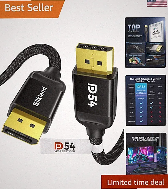 54Gbps DisplayPort Cable 2.1 [VESA Certified], DP 2.1 Cable [16K@30Hz, 8K@120...