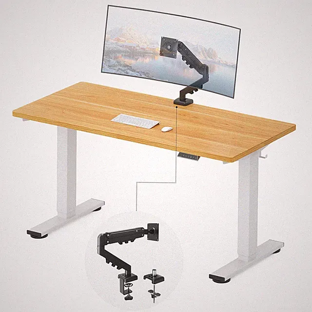 55x28 Standing Desk Monitor Mount 1 Inch Thick Desktop Adj Arm Cable Mgmt Maple