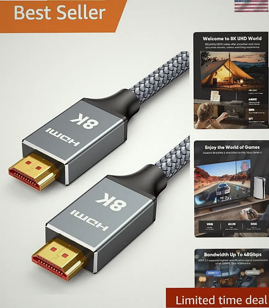 6.6ft 8K 4K@120Hz 2.1, 48Gbps High Speed Cord for PS5/4, TV, Gaming Console,...