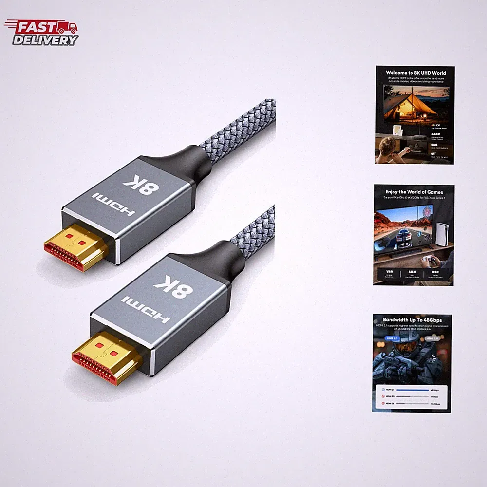 6.6ft 8K 4K@120Hz 2.1, 48Gbps High Speed Cord for PS5/4, TV, Gaming Console,...