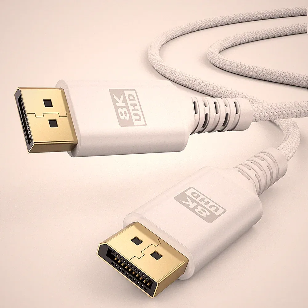 6.6Ft 8K White DisplayPort 1.4 Cable 8K@60Hz 4K@144Hz HDR Monitor Gaming PC