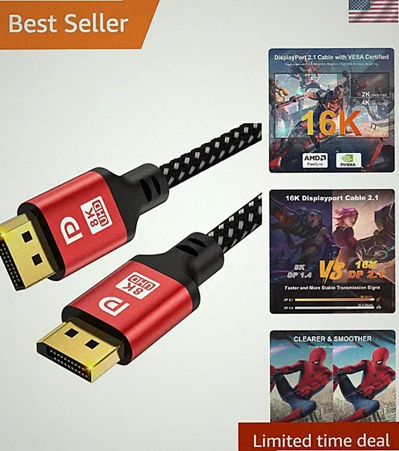 6FT DisplayPort 1.4 Cable 8K60Hz 4K144Hz, Up to 240Hz High Refresh, DP to DP...