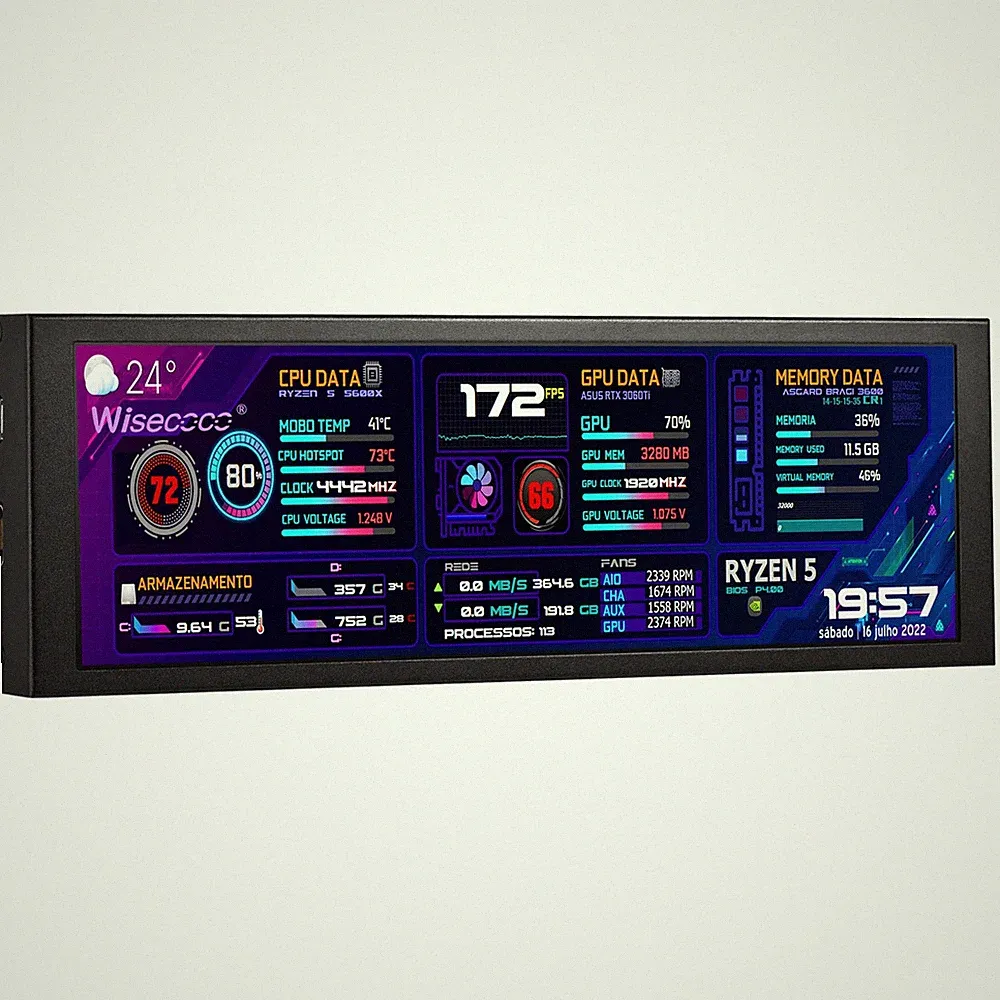 7.84 Inch Secondary Screen Stretched Bar LCD Display with Casing HD IPS 1280x400