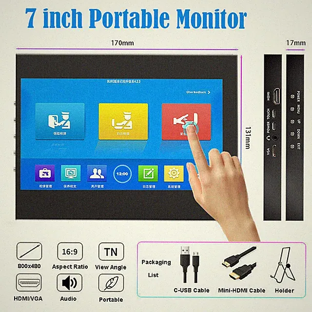 7” HD LCD Touch Screen Monitor Display USB/HDMI/VGA with Bracket for Raspberry