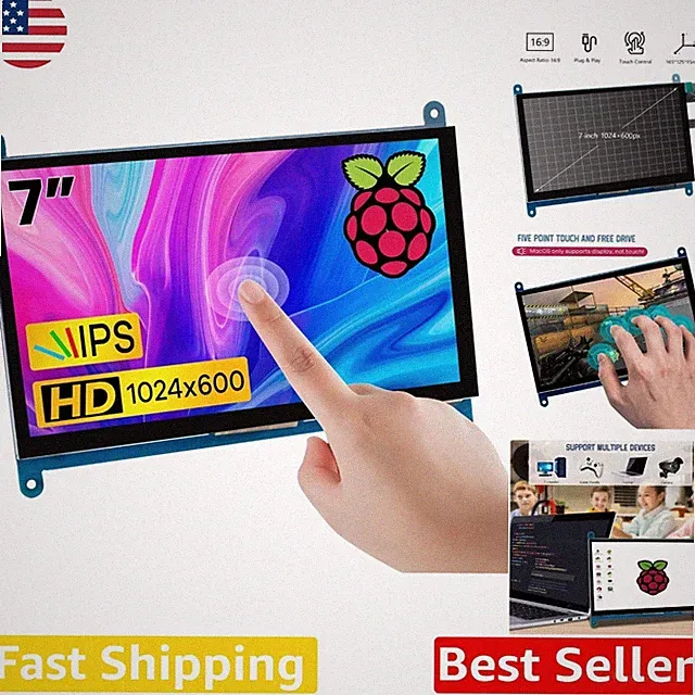 7 Inch IPS LCD Touch Display 1024x600 HD for Pi 5/4/3, 178° View, 5-Point Touch