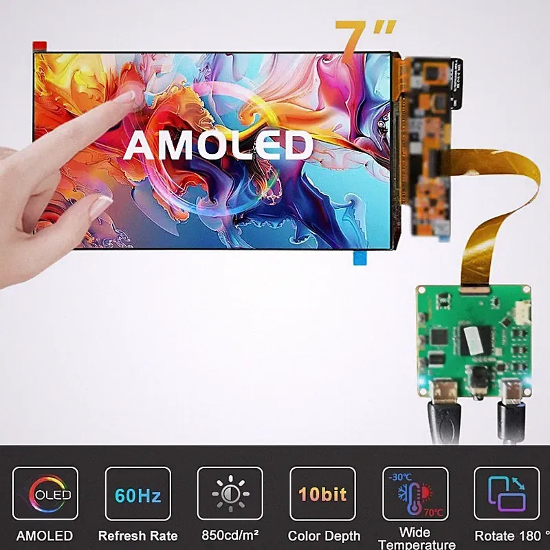 7 Inch OLED Display FHD 90Hz High Brightness IPS Touch Panel Raspberry Pi Gaming