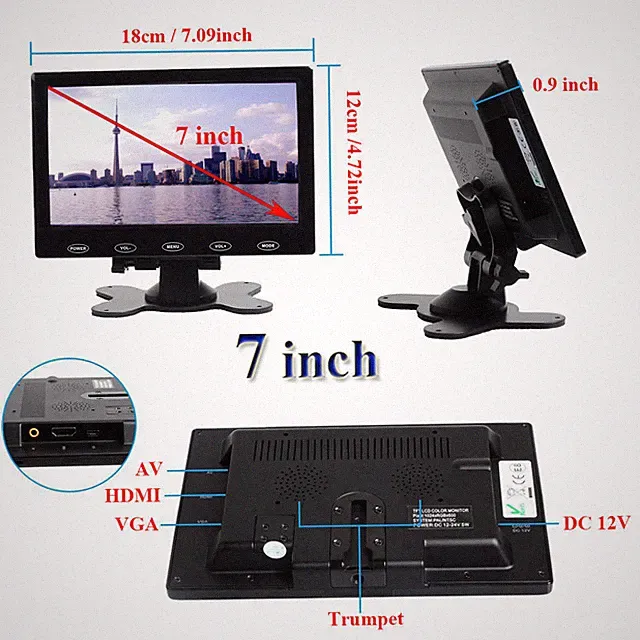 7" LCD CCTV Monitor AV VGA HDMI PC Display Screen for DSLR Raspberry Monitor