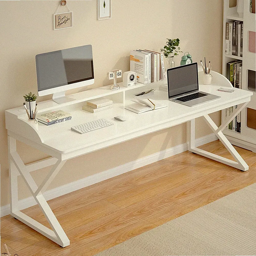 71" Long Desk with Monitor Stand for 2-Person Workstation - White