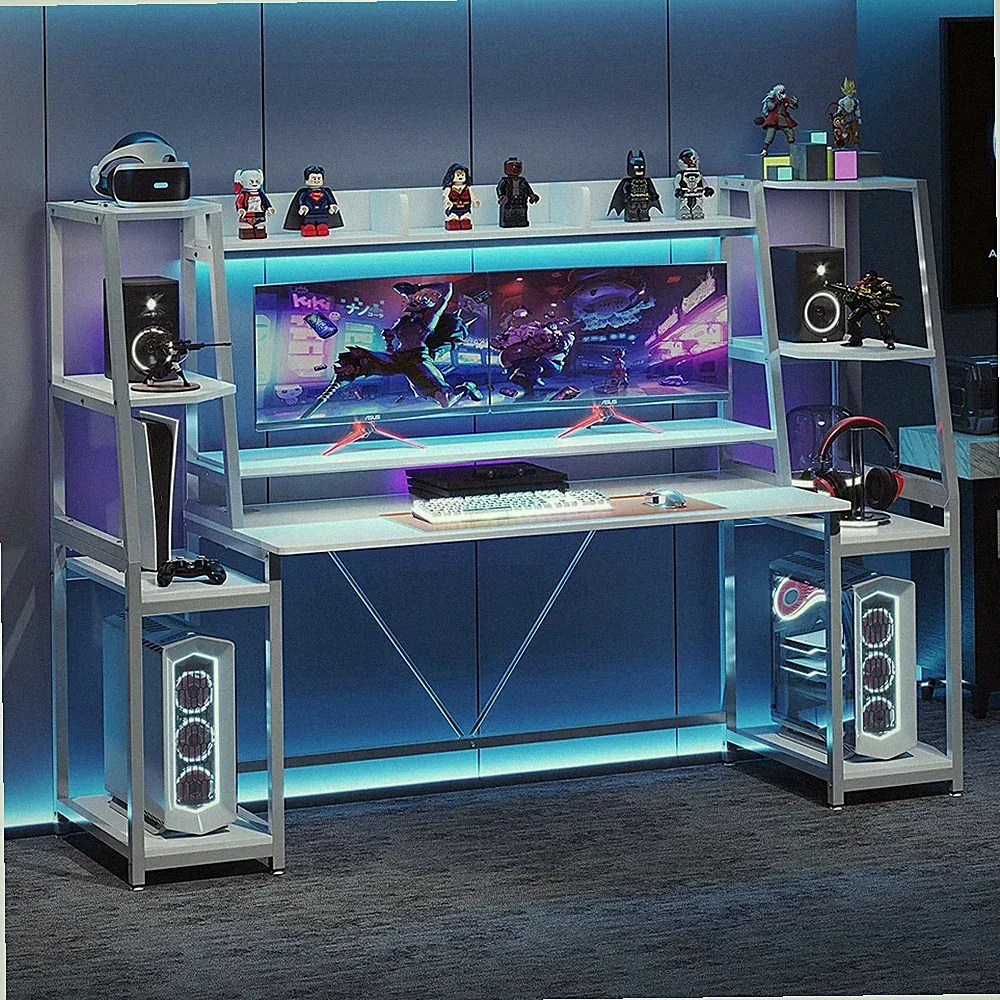 78.8'' Gaming Desk with LED Lights Ergonomic Computer Desk with Monitor Stand