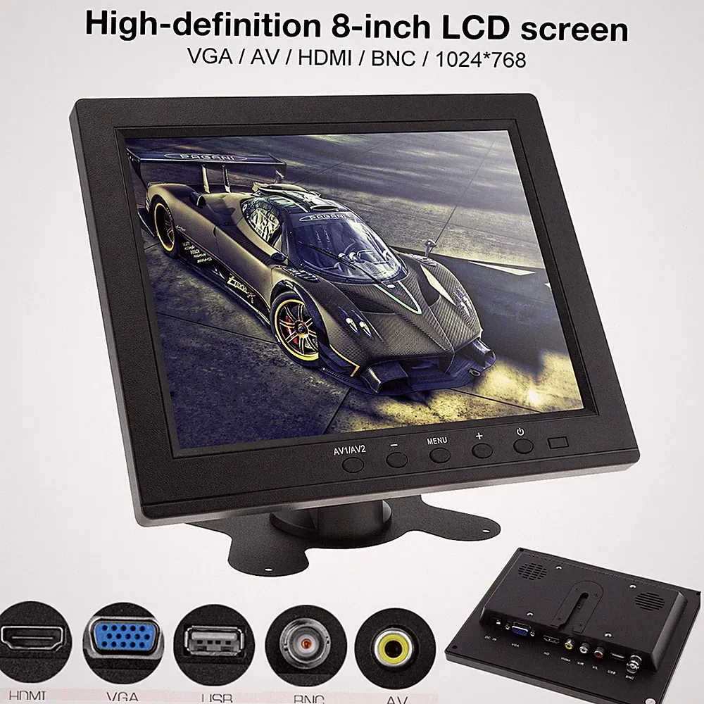 8 Inch Security Monitor TFT LCD Color Car Monitor Mini TV Computer VGA HDMI USB