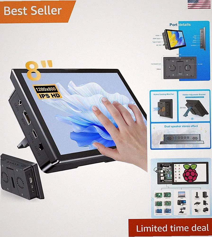 8 Inch Touchscreen for Raspberry Pi,5-Point 1280 * 800 IPS Touchscreen Portab...
