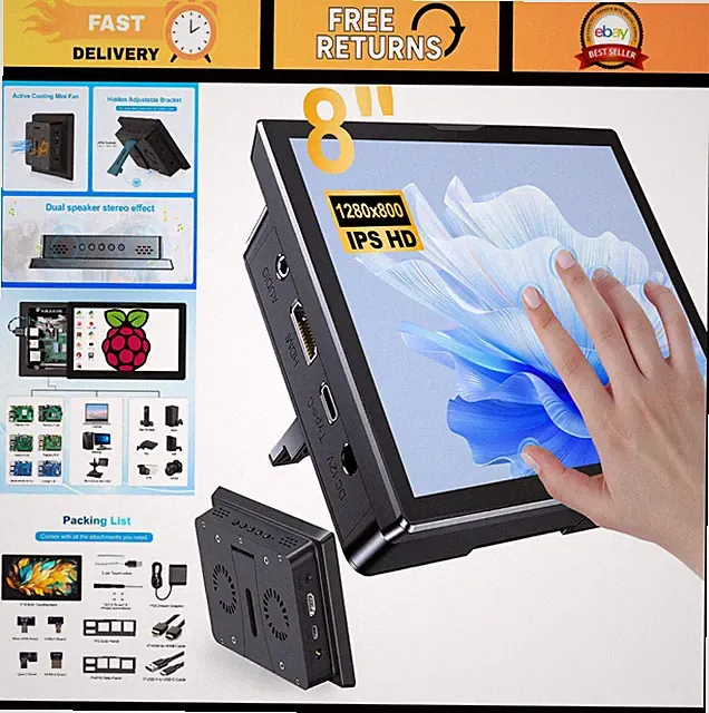 8" IPS Touchscreen Monitor, 1280x800, HDMI, Dual-Speaker, Raspberry Pi & Jetson