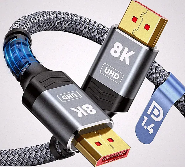 8K 4K DisplayPort Cable 1.4 High Speed 6.6FT DP Cord Braided for Gaming PC