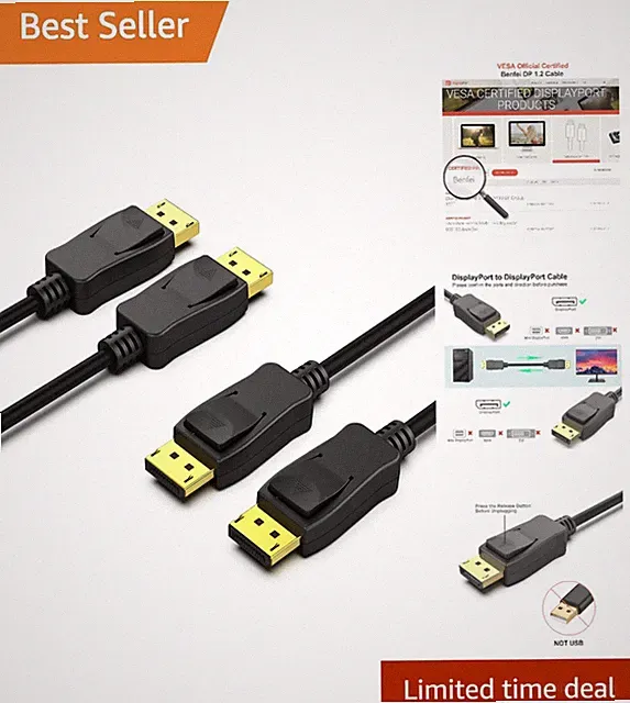 8K@60Hz High-Speed DisplayPort Cable 10 Feet - Perfect for Gaming & Streaming