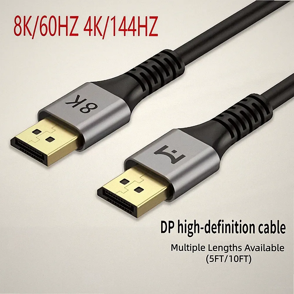 8K DisplayPort 1.4 Cable 240Hz 144Hz HDR Braided DP to DP Cord Gaming Monitor PC