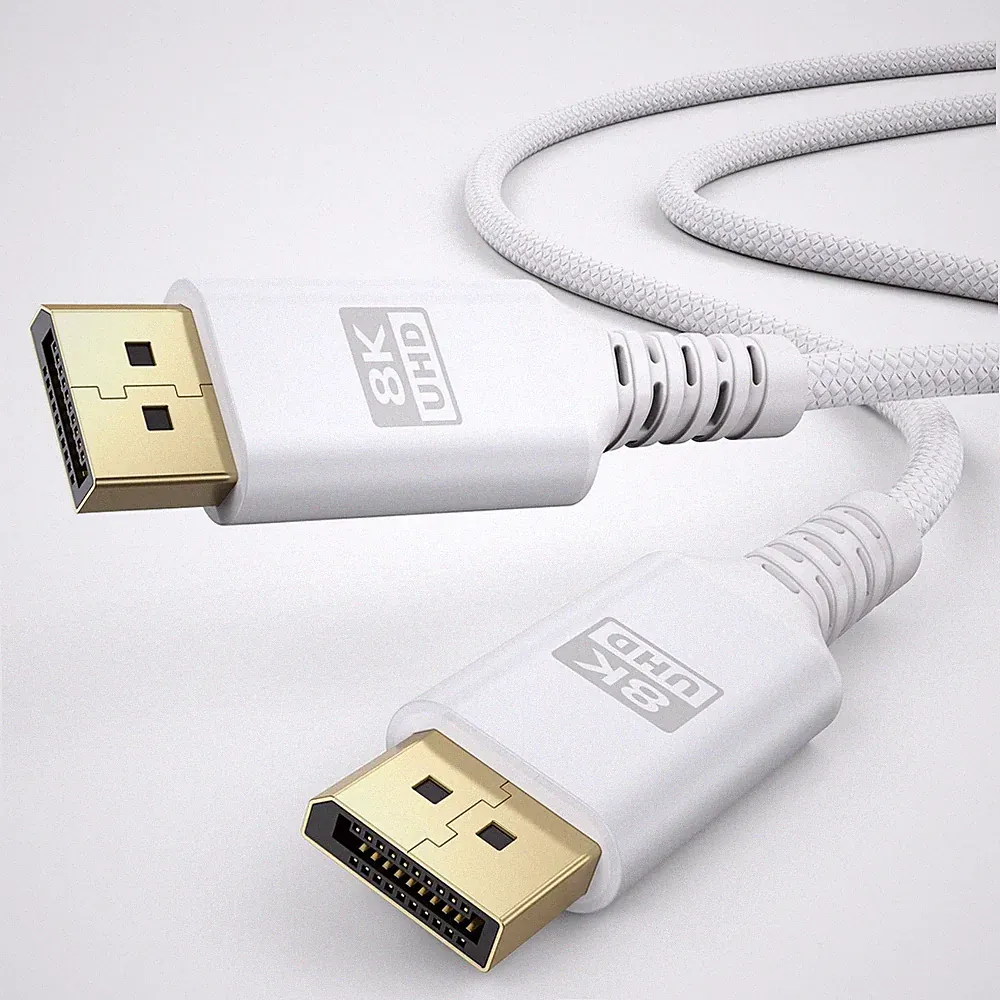 8K DisplayPort 1.4 Cable 6.6FT White Cord 8K@60Hz 4K@144Hz For Gaming Monitor