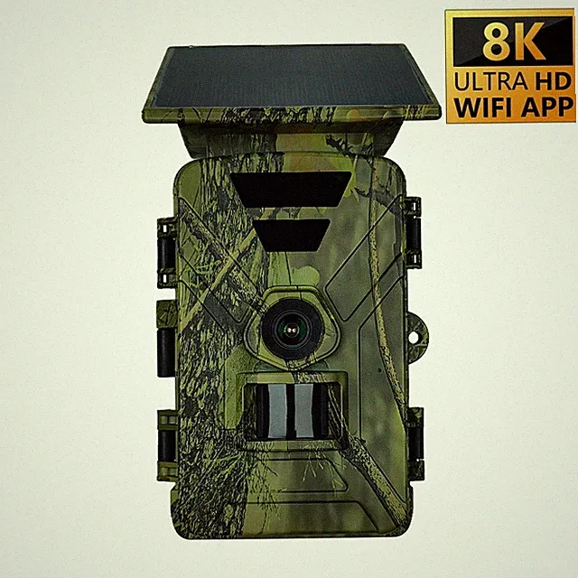 8K Solar Hunting Trail Camera WiFi Bluetooth 128GB App Control 5200mAh IR