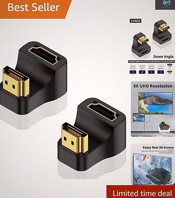 8K U-Shaped HDMI Adapter Pack — 180° Flexible Extension for Ultra HD Gaming &...