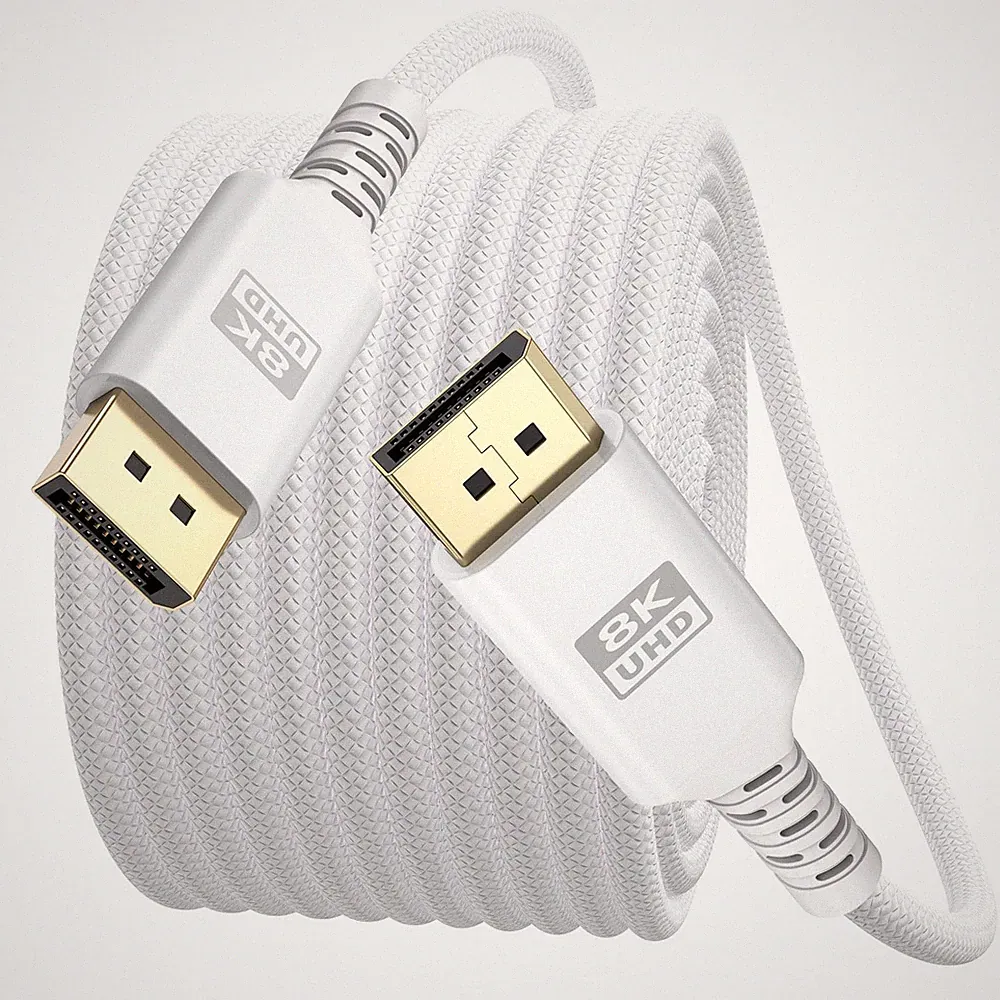 8K White DisplayPort 1.4 Cable DP Cord HDR For Gaming Monitor PC TV 15 FT
