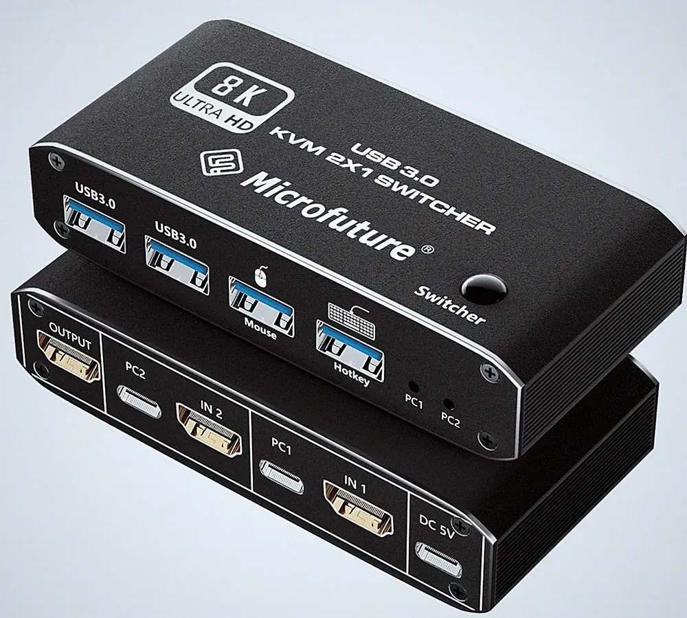 8K60Hz KVM Switch 2X1, HDMI 2.1 for 1 Monitor 2 Computers, 4 USB3.0 Devices,...