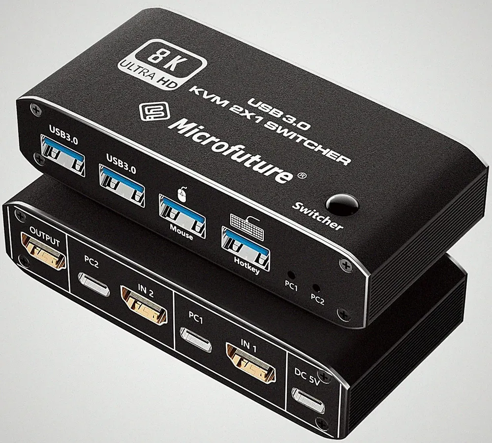 8K60Hz KVM Switch 2X1, HDMI 2.1 for 1 Monitor 2 Computers, 4 USB3.0 Devices,...