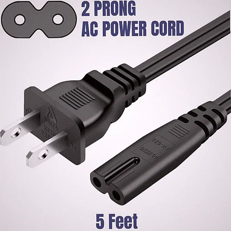 AC Power Cord 2 Prong Cable for PS 5 4 3 2 Slim XBOX PC Laptop PSV Monitor TV
