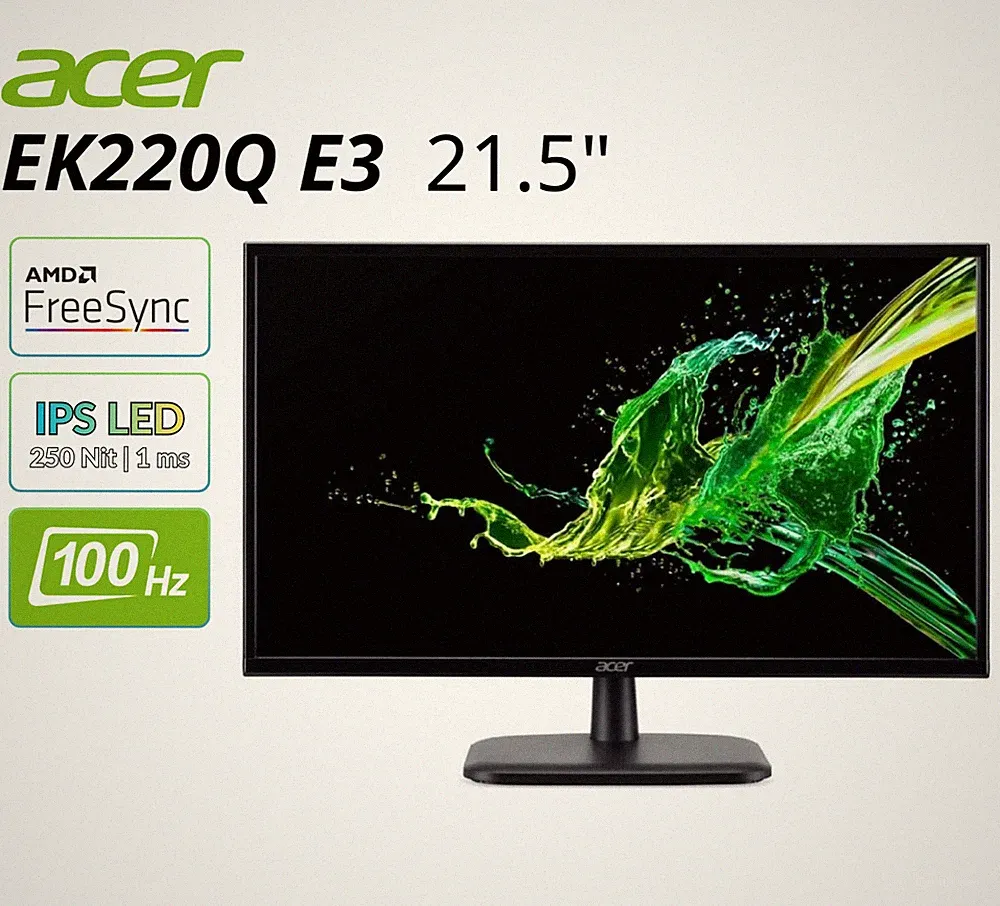 Acer EK220Q E3 21.5" Widescreen LED Monitor 1920x1080 100Hz 250Nit Refurbished