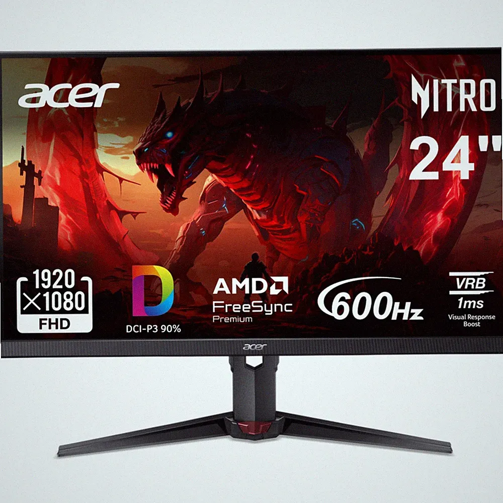 Acer Nitro 24.1" FHD 600hz Gaming Monitor FreeSync Premium Height, Swivel Tillt