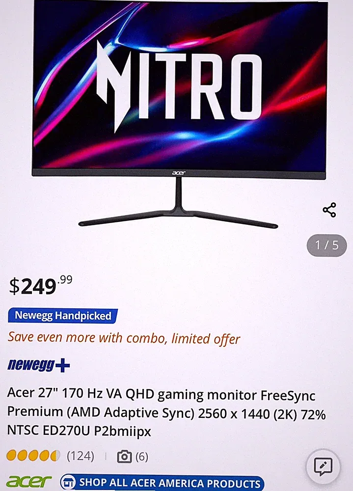 acer nitro 27” curved monitor 1440p 170hz