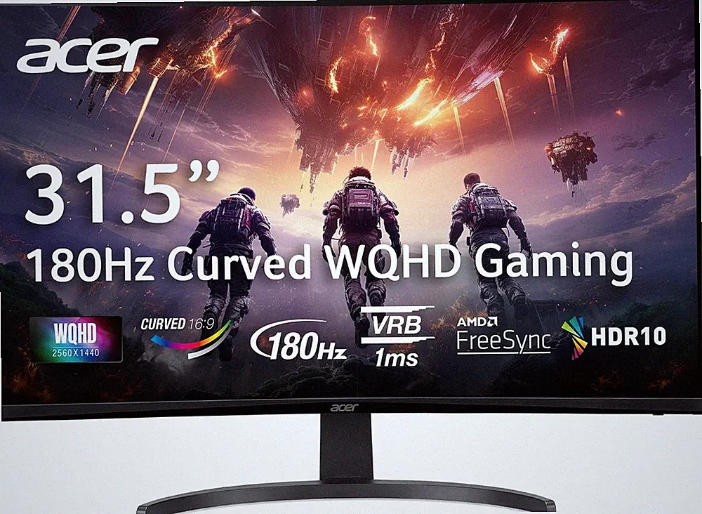 Acer Nitro 31.5In QHD 2560X1440 Curved 180Hz Gaming Monitor EDA323QU S3