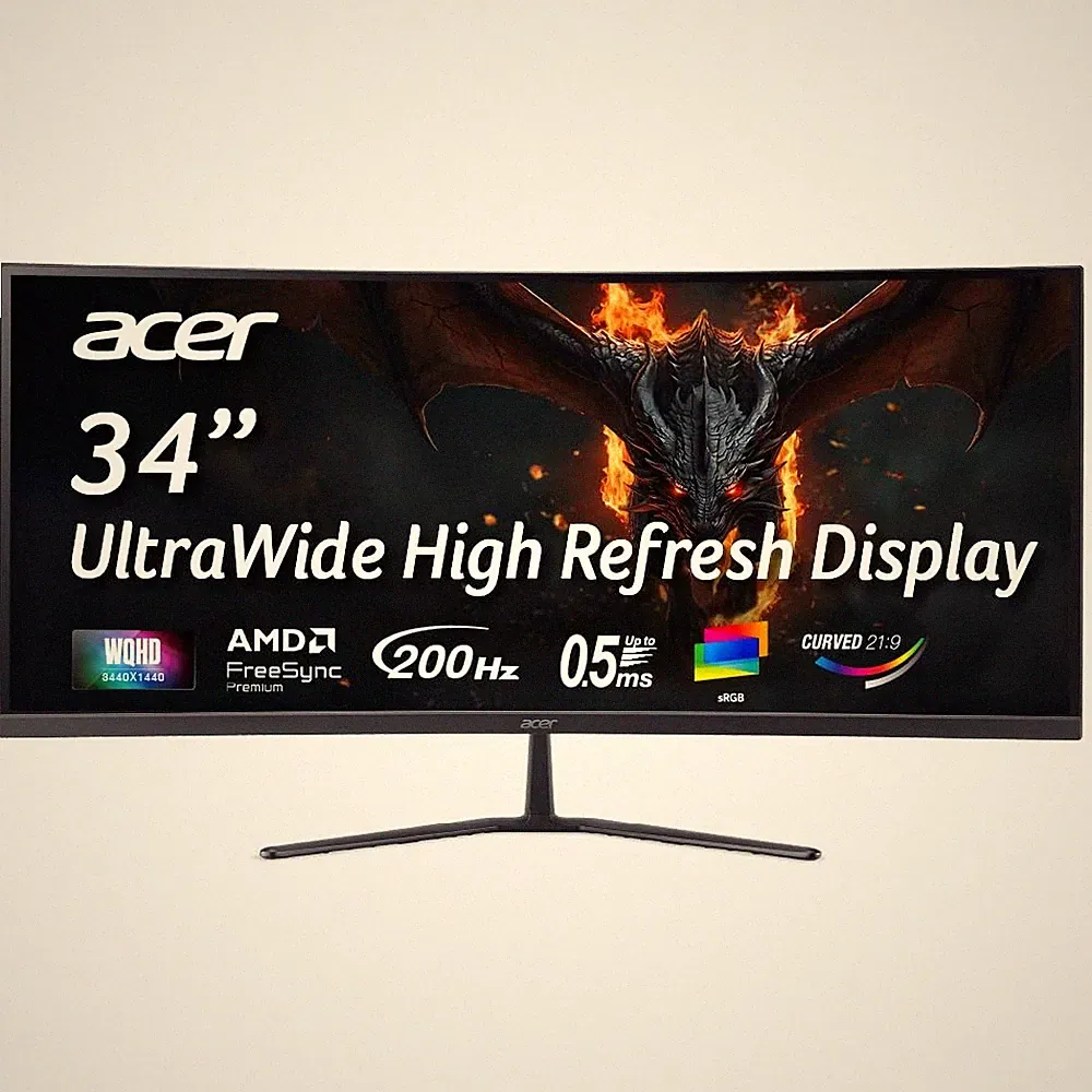 Acer Nitro ED0 ED340CUR X0BMI 34in Curved LED Monitor 3440x1440 200Hz 1ms