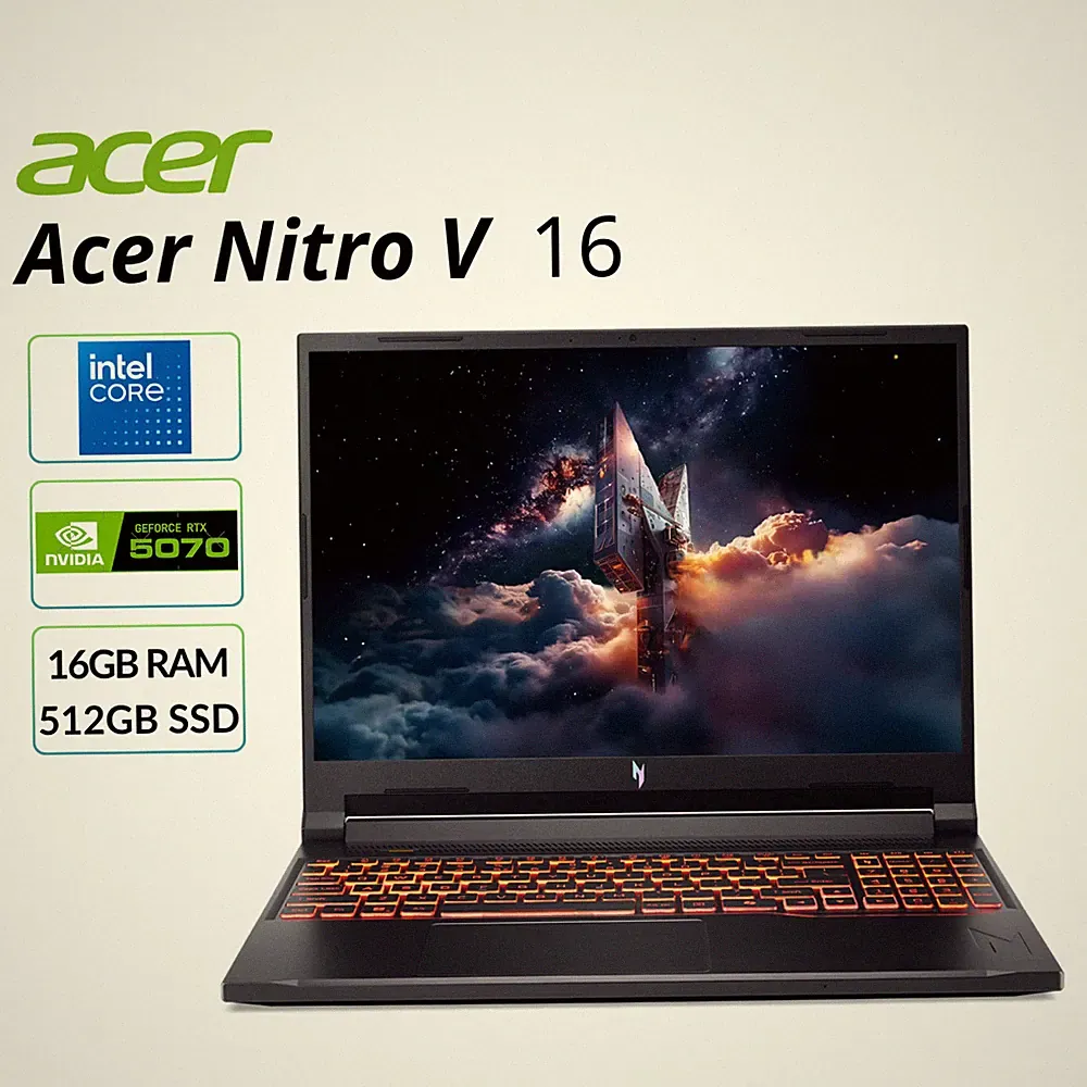 Acer Nitro V 16" Gaming Laptop WUXGA NVIDIA RTX 5070 16GB 512GB SSD Core 7