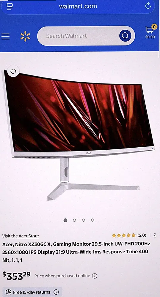 Acer, Nitro XZ306C X Gaming Monitor 29.5-inch UW-FHD 200Hz 2560x1080 Ultra-Wide