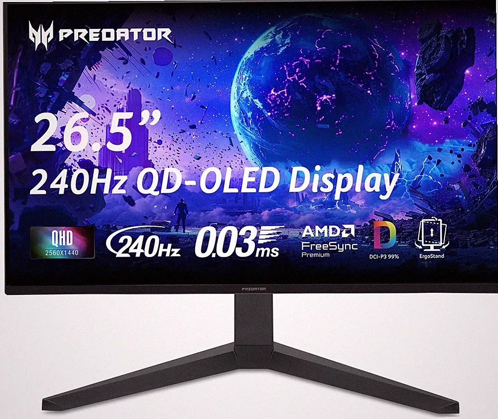 Acer Predator Gaming Monitor | 26.5" WQHD 2560x1440 QD-OLED 26.5-inch, Black