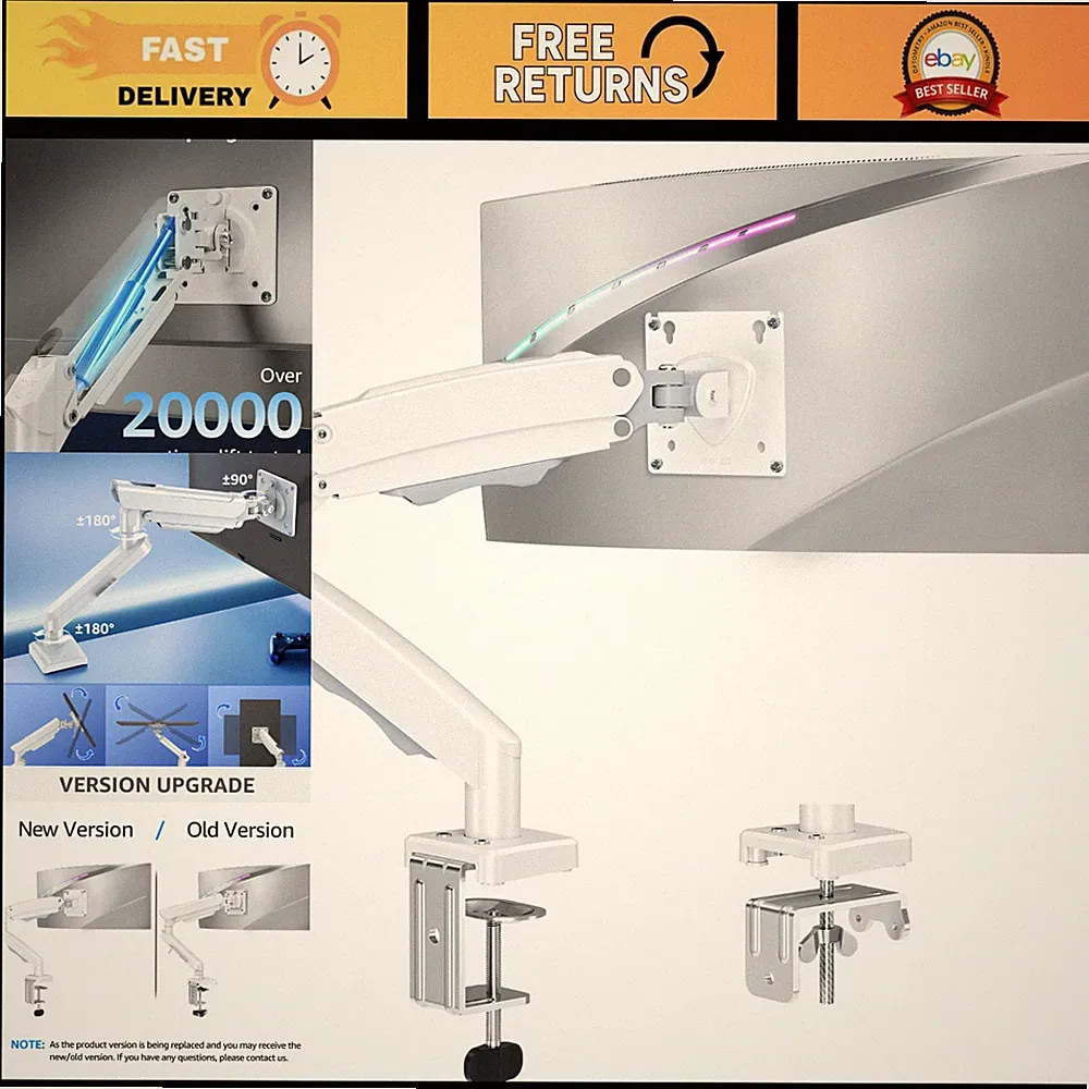 Adjustable Monitor Mount for 32" 27" 24" 22" Screens, VESA Desk Arm, Gaming & Of