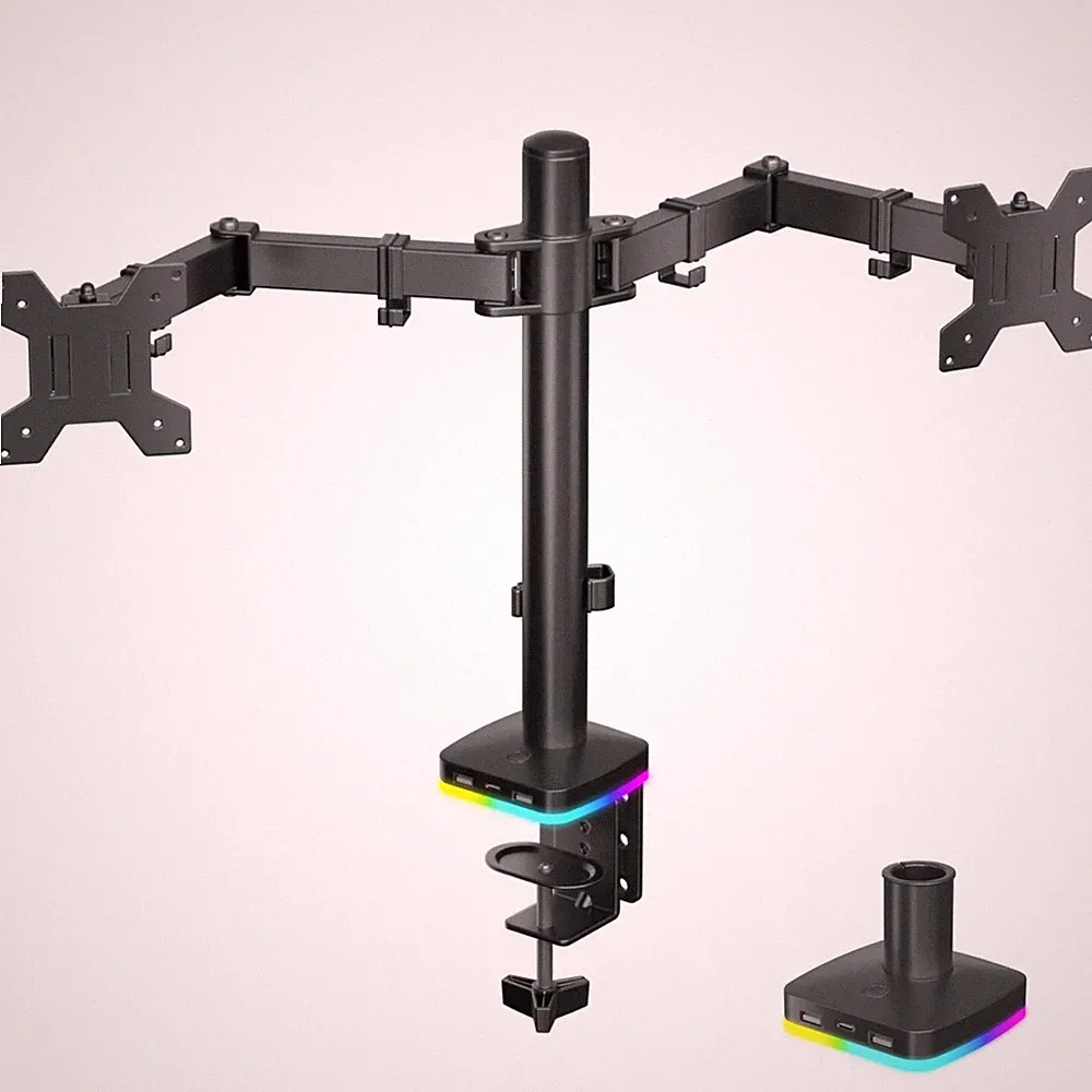 Afaloona RGB Dual Monitor Stand with USB Hub, Dual Monitor Mount for 13-27 In...