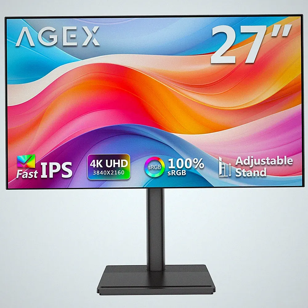 AGEX 27" 4K 3840x2160 IPS Monitor, Adjustable Base, HDMI 2.0 x 2, DP 1.4 x 2