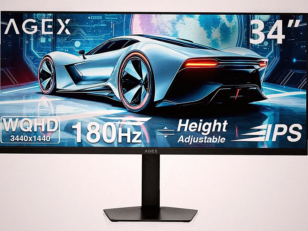 AGEX 34" Ultrawide WQHD 3440x1440 180Hz 1ms IPS Gaming Monitor, Adjustable Stand