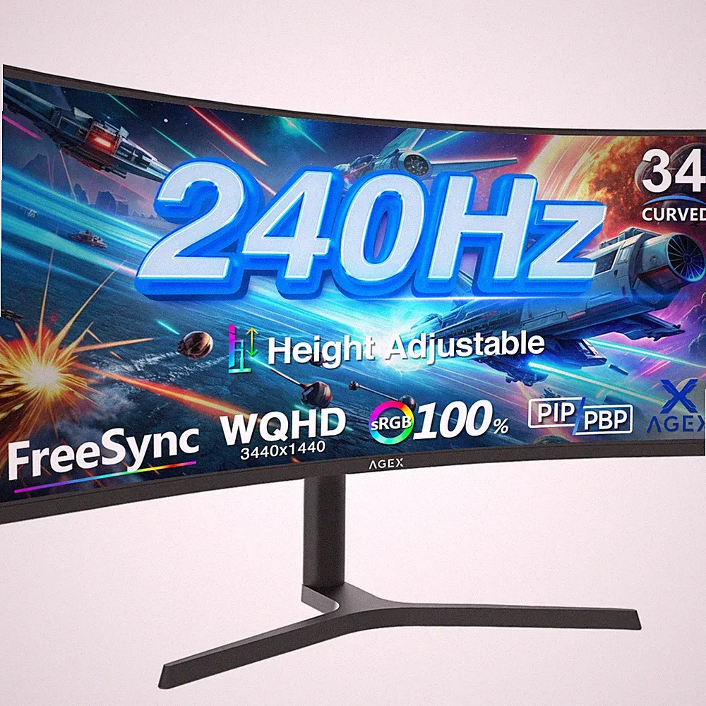 AGEX 34" WQHD 3440x1440 240Hz 1ms Curved Gaming Monitor, with Adjustable Stand