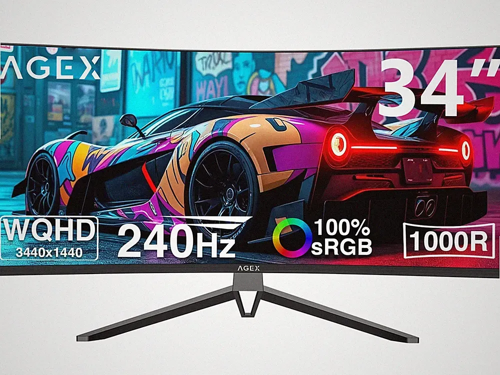 AGEX AG34S 34" Ultrawide WQHD 3440x1440 240Hz 1ms 1000R Curved Gaming Monitor