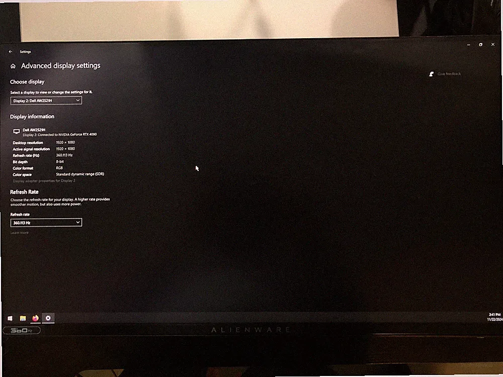 Alienware AW2521H 360hz | Free 10'FT DP included (No Monitor Stand)