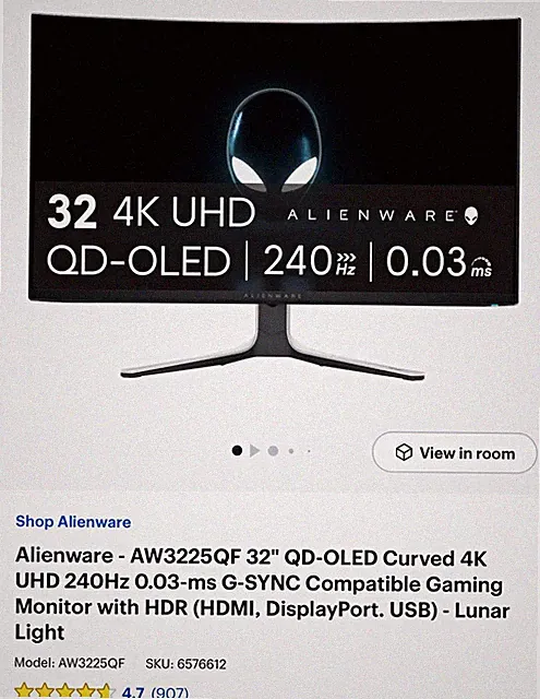 Alienware AW3225QF 32in QD-OLED Curved 4K 240Hz 0.03ms HDR G-SYNC