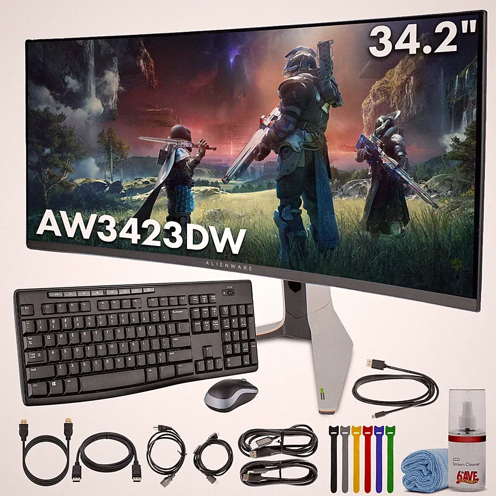 Alienware AW3423DW 34 Inch Curved PC Gaming Monitor, 3440 x 1440p (Bundle)