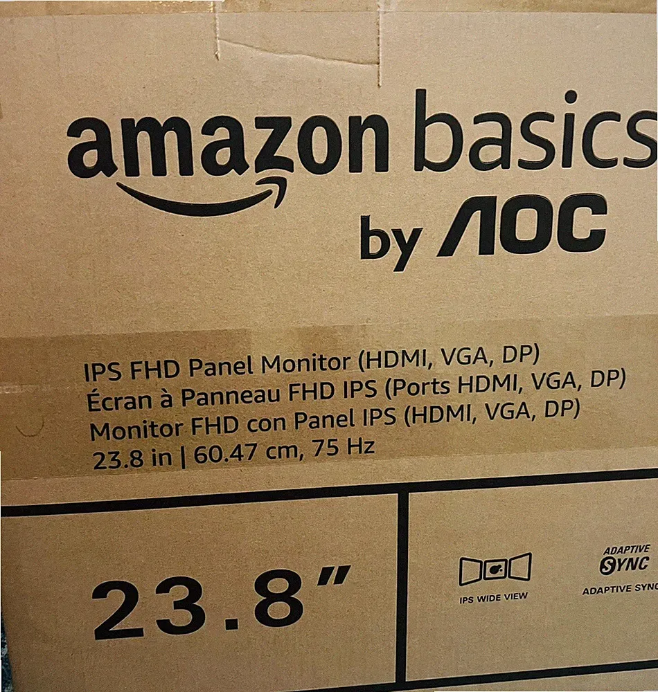 Amazon Basics 24 Inch Monitor Powered with AOC FHD 1080P, 75hz, VESA Black New