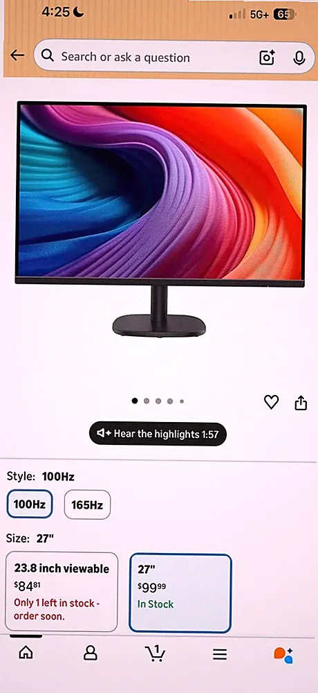 Amazon Basics 27 Inch Monitor FHD 1080P 100Hz Built-in Speaker Black