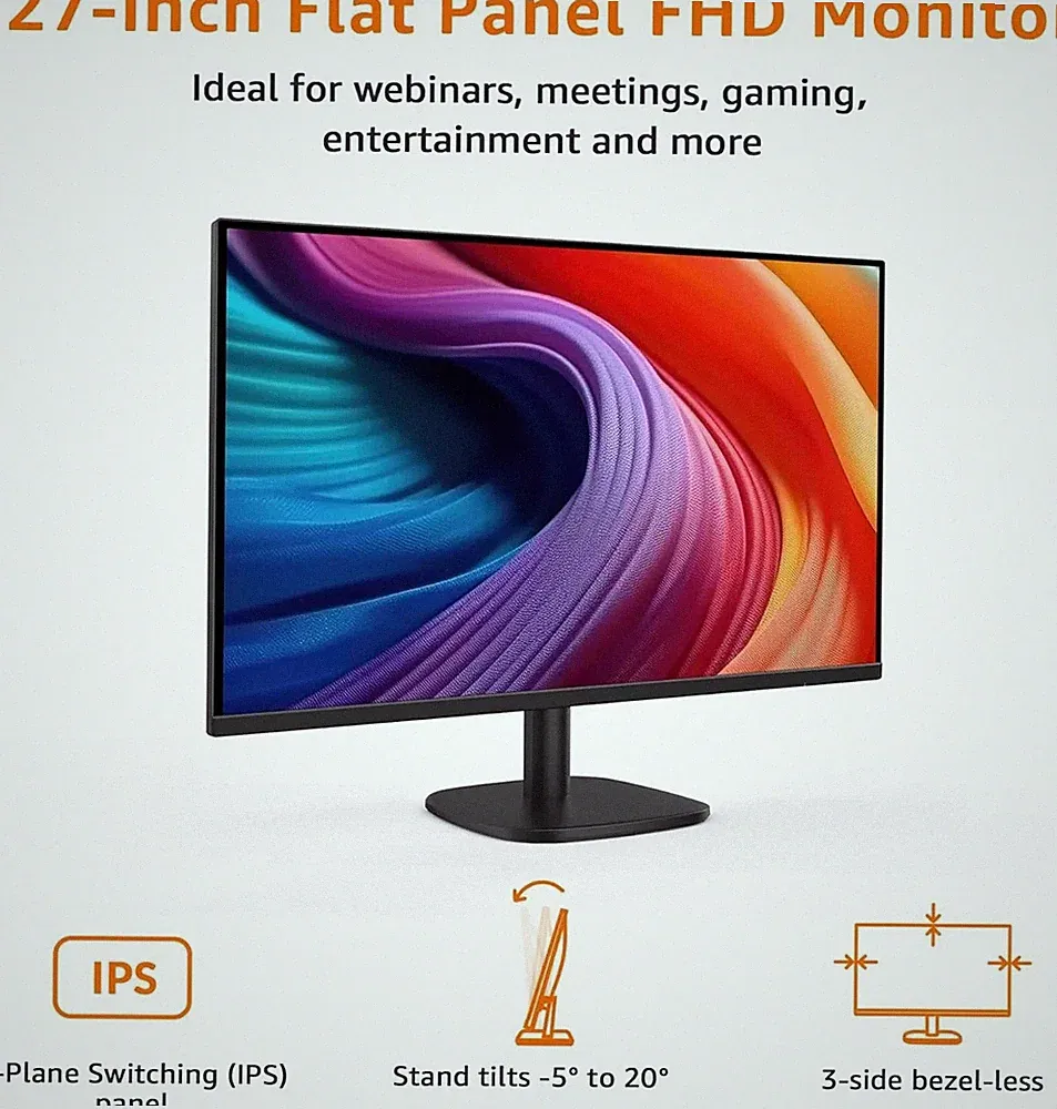 Amazon Basics 27 Inch Monitor FHD 1080P 100Hz Built-in Speaker Black
